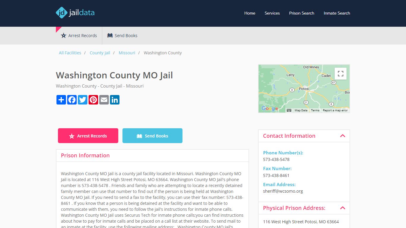Washington County MO Jail Inmate Search and Prisoner Info - Potosi, MO
